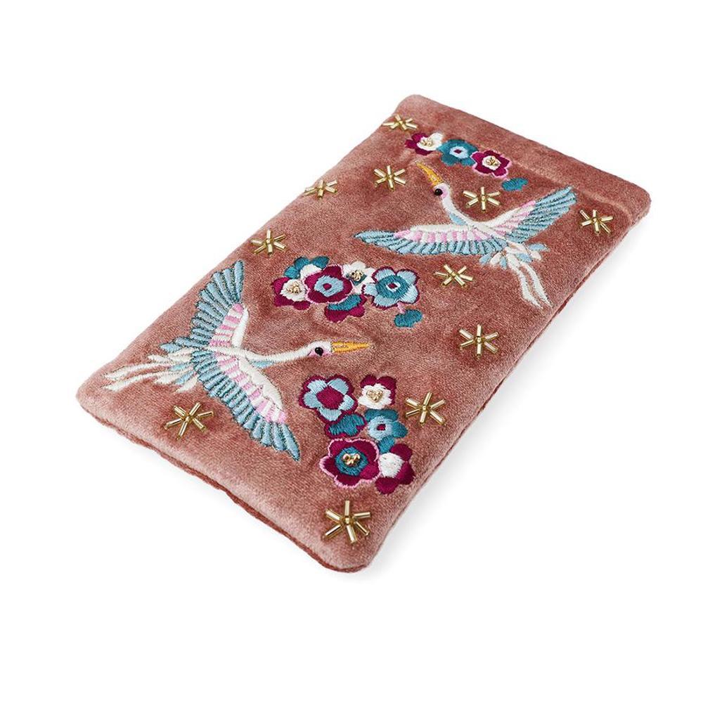 Peace of Mind Glasses Case Crane Velvet Emb Cranes And Flowers
